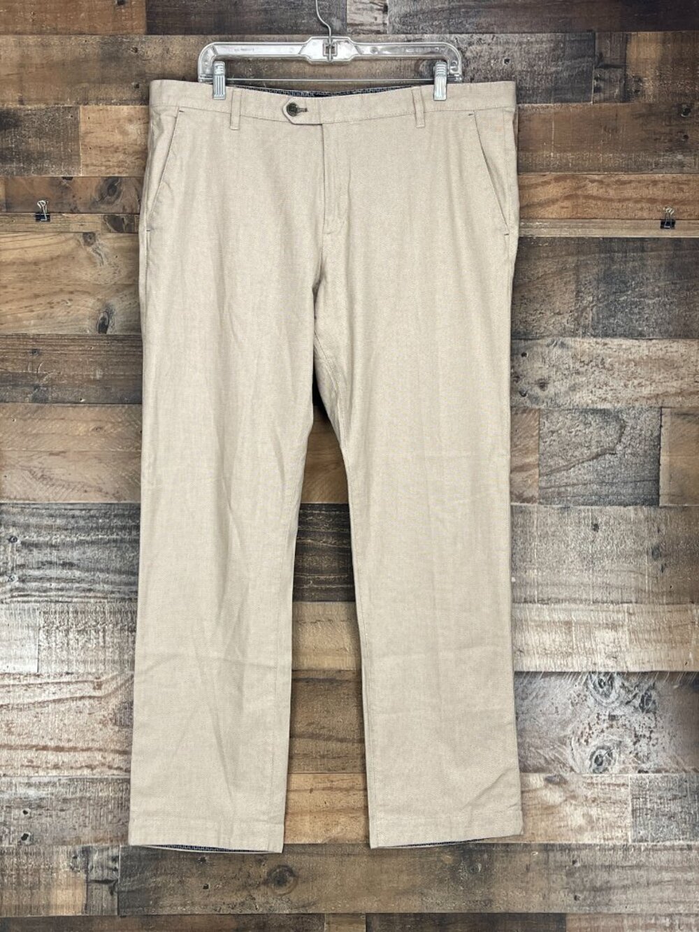 Ted Baker Chinos Mens 38R (39x31) Tan Cotton Flat Front Preppy Casual Pants